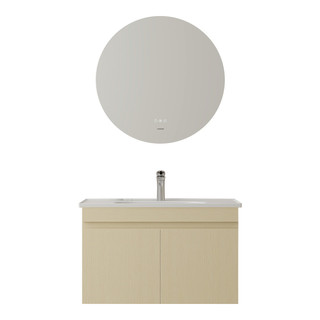 88VIP：ARROW 箭牌卫浴 箭牌原木风浴室柜组合陶瓷一体盆洗手盆柜圆形智能镜