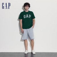 Gap 盖璞 男女装2024夏季新款棉质拼接logo圆领短袖T恤宽松上衣460841 绿色