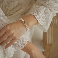 Trendolla 时尚双层玻璃珍珠手链轻奢小众精致法式复古手饰