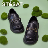 ST&SAT 星期六 童鞋女童黑色皮鞋24新款儿童乐福鞋英伦风真皮软底单鞋 黑色 37码 适合脚长23.0cm
