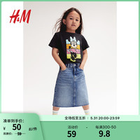 H&M童装女童T恤2024夏季圆领狗狗巡逻队印花短袖上衣1036269 炭灰色/米妮老鼠 110/56