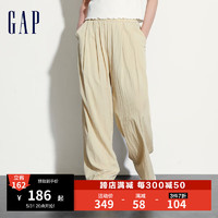 Gap女装2024夏季褶皱垂感松紧腰直筒休闲裤宽松长裤537150 卡其色 175/74A(XL)亚洲尺码