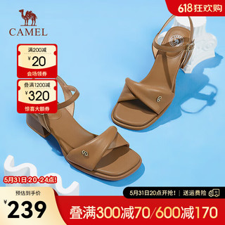 骆驼（CAMEL）2024春夏一字带凉鞋女休闲低跟搭扣凉鞋女 L24M051635棕色 37