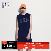 Gap男女装2024夏季字母印花logo无袖背心宽松叠穿上衣465657 海军蓝 175/96A (L)亚洲尺码