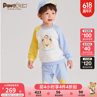 PawinPaw卡通小熊童装2024年春夏男女宝卡通印花休闲2件套装 浅蓝色/51 100