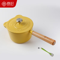 unicorn casting 鼎时 时珐琅奶锅不粘微压锅铸铁锅小煮锅热奶锅电磁炉通用16cm黄色辅食锅 小熊奶锅黄色 16cm