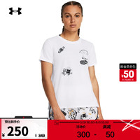 安德玛 UNDERARMOUR）春夏Launch女子跑步运动印花短袖T恤1382965 白色100 M