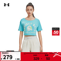 安德玛 UNDERARMOUR）春夏Project Rock强森女子印花训练运动短袖T恤1383420 绿色957 M