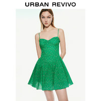 URBAN REVIVO 女士甜美小清新碎花修身吊带连衣裙 UWL740054 绿色印花 M
