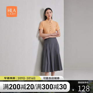 HLA海澜之家短袖POLO衫女装24清新通勤绣花短袖女夏季 165/88A(L) 橙色（净色）(X6)