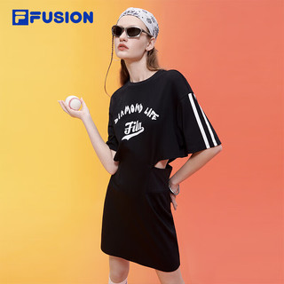 FILA FUSION斐乐官方潮牌女子针织连衣裙秋季简约修身短袖连身裙