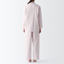 muji无印良品无印良品muji无侧缝双层纱织睡衣家居服套装4s浅粉红色格