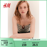 H&M女士内衣抹胸2024夏季时尚珠饰纹理针织抹胸上衣1225494 奶油色/条纹 170/116