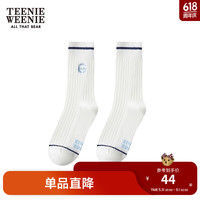 Teenie Weenie小熊2024女士袜子撞色花朵刺绣中筒袜舒适长袜子 象牙白 FRE