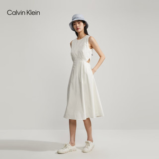 Calvin Klein Jeans夏季女士休闲气质通勤ck系带露腰刺绣无袖连衣裙J221175 YBH-月光白 M