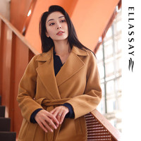 歌力思（ELLASSAY）【同款】秋冬翻领宽松廓形双面羊毛大衣女EWB346D02100 浅卡其 XS