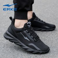 ERKE 鸿星尔克 男鞋运动鞋夏季薄款网面透气休闲鞋黑色软底轻便跑步鞋男