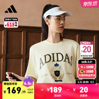 adidas学院风宽松印花高尔夫运动上衣圆领短袖T恤女装夏阿迪达斯 象牙白 XS