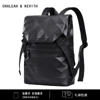 CHALEAH&KEVITH品牌男士双肩包菱格商务时尚男潮大容量旅行电脑背包书包 黑色