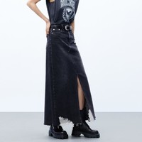 MO&Co;. 摩安珂 重工做旧棉质黑色牛仔裙 MBC3SKT014S99