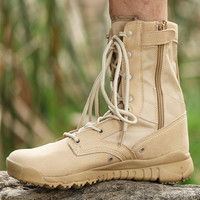 CQB.FURY高帮作战靴超轻户外鞋男登山鞋防滑耐磨战术靴沙漠靴 沙色侧拉 44
