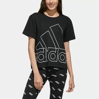 限尺码：adidas 阿迪达斯 夏季款女式休闲舒适运动短袖T恤宽松透气纯棉大logo圆领上衣