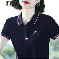 TZXT高档纯棉保罗短袖polo衫女士修身夏季运动休闲翻领t恤上衣潮 宝蓝色 M80-100斤