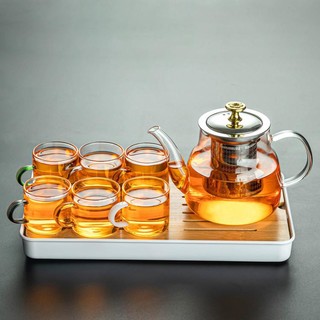 瓷牌茗茶具 玻璃茶壶不锈钢过滤内胆泡茶壶茶具套装家用花茶壶耐高温单壶泡茶