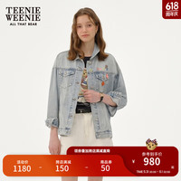 Teenie Weenie小熊女装2024春季休闲青春牛仔外套复古宽松上衣 浅蓝色 160/S