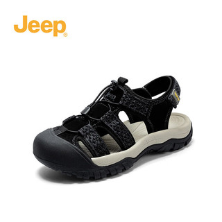 Jeep吉普运动沙滩洞洞凉鞋女夏季厚底镂空包 黑色 37（偏小码） 