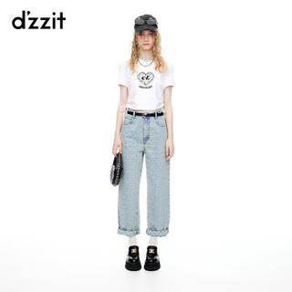 DZZIT【爱心老花】地素短外套2024夏季提花工艺牛仔上衣女 蓝色(长裤) XS