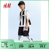 H&M童装男女同款T恤2024夏季柔软大廓形印花短袖上衣1234655 白色 110/56