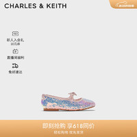 CHARLES&KEITH24夏季亮片蝴蝶结儿童玛丽珍鞋CK9-70380002 粉红色Pink 24码