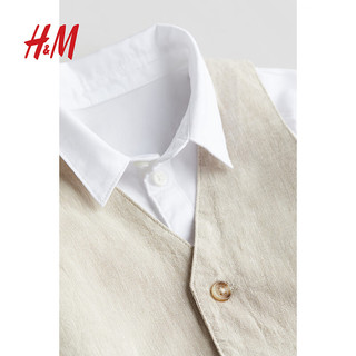H&M童装男婴套装4件式2024春季棉麻梭织正装六一套装1201418 浅米色/白色 90/52 1.5-2Y