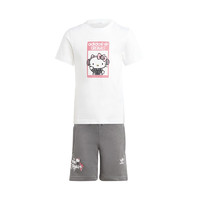 阿迪达斯 （adidas）夏三叶草Hello Kitty青少年运动短袖T恤套装 IT7918 白色 128