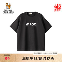 William fox&sons 重磅亲肤冰感混纺针织面料立体发泡双色字母LOGO休闲宽松短袖T恤 黑色 M /48
