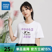 真维斯女装2024夏季 可爱法斗犬短身圆领短袖宽松薄款T恤KC 白色8100 155/80A/S