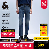 杰克·琼斯（JACK&JONES）夏修身水洗猫须舒适亲肤柔软高弹牛仔裤长裤男裤224232098 A14深牛仔蓝 常规 165/74A/XSRW