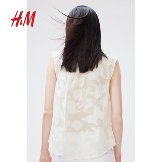 H&M2024夏季女装提花梭织无袖上衣1226264 白色 155/80