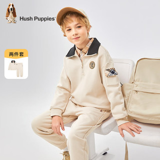 暇步士（Hush Puppies）童装儿童男女童2024春秋季经典简约休闲套装舒适毛圈卫衣套装 沙滩灰 110cm