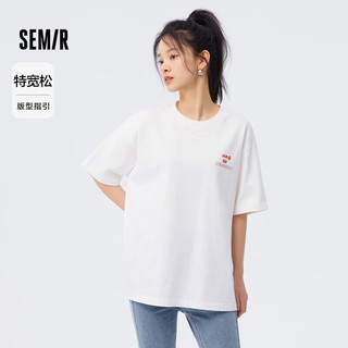 森马（Semir）【夏日T恤合辑】短袖T恤女中长款满印夏印花落肩上衣宽松显瘦潮流 E款蔬果印花-本白10102 180/100A/XXXL