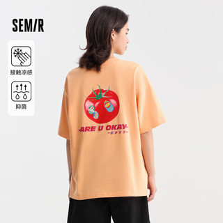 森马（Semir）【夏日T恤合辑】短袖T恤女中长款满印夏印花落肩上衣宽松显瘦潮流 E款蔬果印花-粉橙60839 160/84A/M