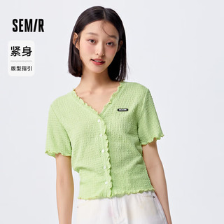 森马（Semir）【夏日T恤合辑】短袖T恤女中长款满印夏印花落肩上衣宽松显瘦潮流 G款肌理开衫-柠绿40140 155/80A/S