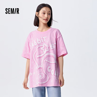 森马（Semir）【夏日T恤合辑】短袖T恤女中长款满印夏印花落肩上衣宽松显瘦潮流 I款涂鸦印花-梦幻粉60364 165/88A/L