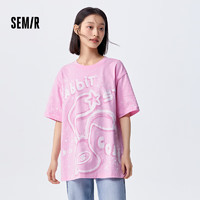 森马（Semir）【夏日T恤合辑】短袖T恤女中长款满印夏印花落肩上衣宽松显瘦潮流 I款涂鸦印花-梦幻粉60364 170/92A/XL