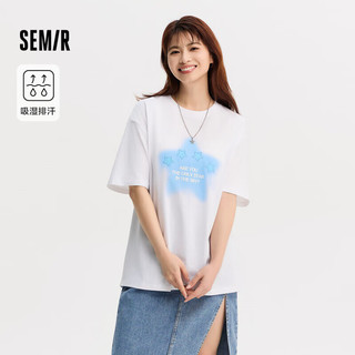 森马（Semir）【夏日T恤合辑】短袖T恤女中长款满印夏印花落肩上衣宽松显瘦潮流 L款晕染星星-本白10101 160/84A/M