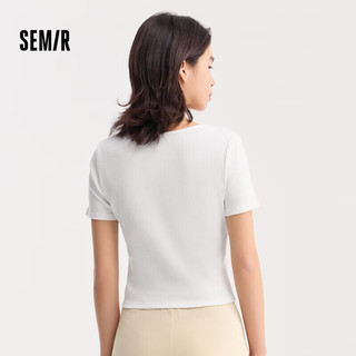 森马（Semir）【夏日T恤合辑】短袖T恤女中长款满印夏印花落肩上衣宽松显瘦潮流 C款紧身方领-本白10102 155/80A/S