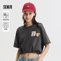 森马（Semir）【夏日T恤合辑】短袖T恤女中长款满印夏印花落肩上衣宽松显瘦潮流 D款萌趣蔬果-褐灰20845 175/96A/XXL