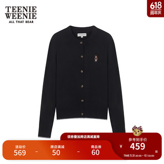 Teenie Weenie【美丽诺羊毛】小熊2024针织开衫罩衫短外套上衣 黑色 175/XL