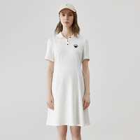 嫚熙（EMXEE）连衣裙2024夏季宽松大码短袖时尚外出显瘦装 米白色 M
